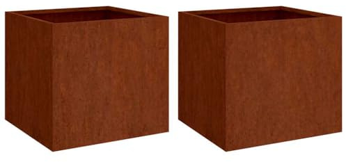 Foknhdi Cortenstahl Pflanzkübel 2er Set 32x30x29 cm Rostoptik Blumentopf Outdoor mit robuster Stahlrahmen Moderne Gefäße für Balkon, Garten und Terrasse