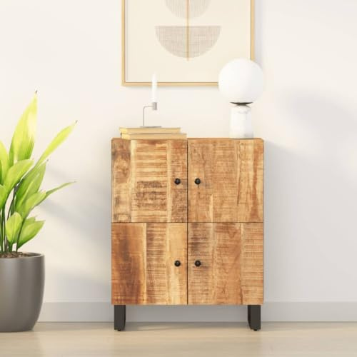 SooIarix Sideboard mit 4 Türen aus massivem Mangoholz und Eisenbeinen 60x33x75 cm, Kommode mit Schubladen für Wohnzimmer, robuster Schrank, Stauraum Möbel, Kleiderschrank Alternative