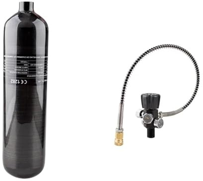 PVTLCYBI Bouteille de gaz en Fibre de Carbone 3 L, Station de Remplissage et de Charge de Pression, régulateur de Pression, réservoir d'air de plongée 300 Bar 4500 psi(3L Tank and Valve)