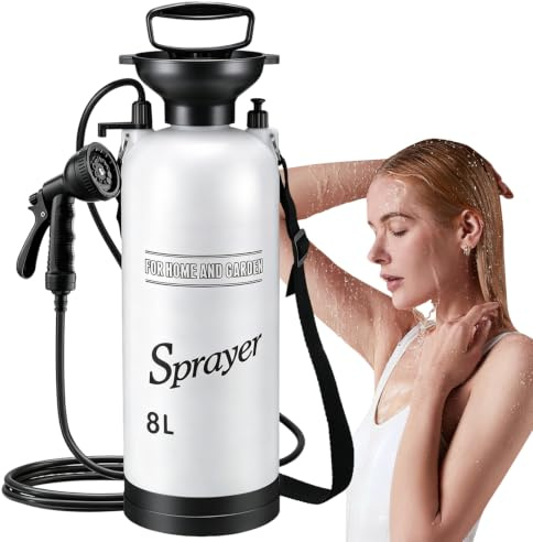 TECKZOON Ducha portátil de camping con bomba | Ducha de viaje compacta para exteriores, camping, coche, jardín, animales y riego de plantas, ducha manual manual, construcción simple