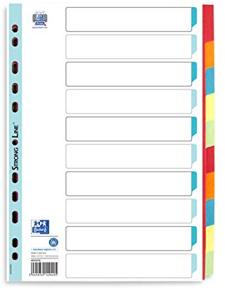 Oxford Karton-Register Strong-Line A4, blanko, 10-teilig, 5 farbig, 25 Stück