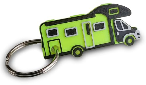 MaJoCompTec 3x Schlüsselanhänger Wohnmobil Reisemobil Kastenwagen Campingbus mit Schlüsselring vernickelt 26mm (Typ Alkoven Ducato, Neon Gelb)