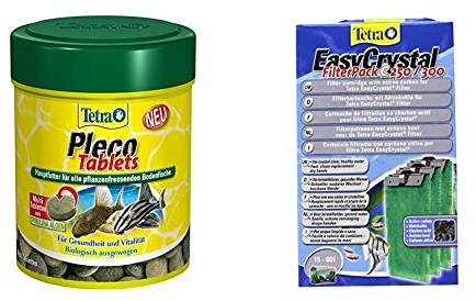 Tetra Pleco Tablets – Nährstoffreiches Hauptfutter für alle pflanzenfressenden Bodenfische, verschiedene Größen & EasyCrystal Filter Pack C250/300 (geeignet für Aquarien von 30 Liter), 3 Stück