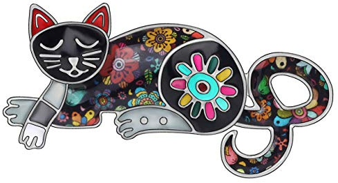 DUOWEI Broche en alliage émaillé en forme de chat endormi - Pour écharpe, vêtements, vêtements, cadeau pour femmes et filles