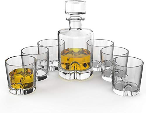 Crystal Whiskey Decanter Set and 6 Glasses for Liquor , Elegant Liquor Glass Decanter, Decanters for Alcohol, The Perfect Engraved Decanters for Bourbon, Brandy and Vodka, Bourbon Gifts for Men(Bray)