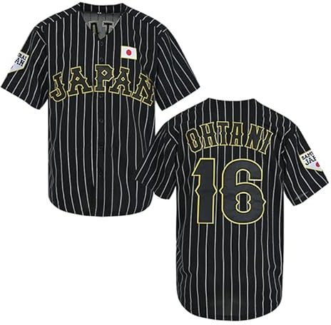 KYNKOW PARTYJERSEY Herren #16 Ohtani Hip Hop Kurzarm Japan Baseball Trikots Weiß Schwarz genäht S-XXXL, Schwarz, XL