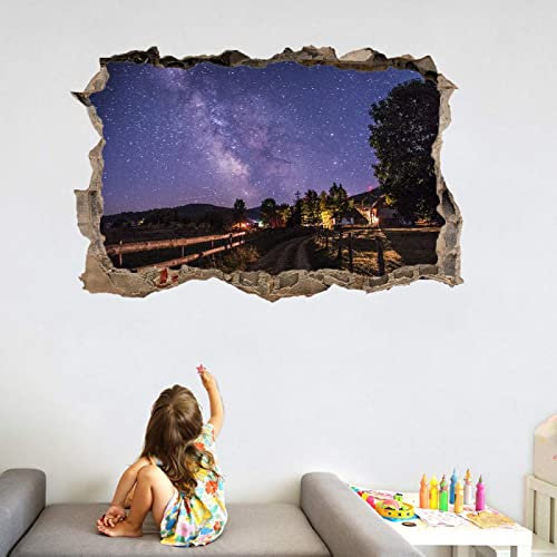 3D Wandtattoos Durchbruch Wandbild Sternenhimmel Selbstklebend Kinderzimmer Aufkleber Wandaufkleber Landstraße Wandsticker für Kinderzimmer Junge Mädchen Teenager Zimmer Wohnzimmer Schlafzimmer