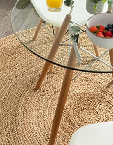 Agro Richer Runder Teppich, Jute, handgeflochten, Naturfaser, Teppich, Küche, Flur, 180 x 180 cm