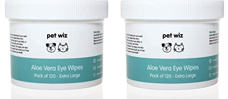 Toallitas para Ojos de Aloe Vera para Limpiar Perros y Gatos – Extra Grande – Paquete de Dos – 120 toallitas por bañera (240 toallitas en Total)