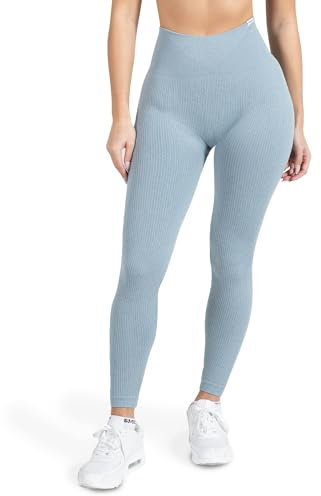 SMILODOX Leggings Damen High Waist Amaze RIPP, Blickdichte Sporthose aus Rippstoff, V-Shape Seamless Scrunch Sport Leggins, Squat-Sicher für Yoga Fitness & Alltag, Größe:S, Color:Grau Melange