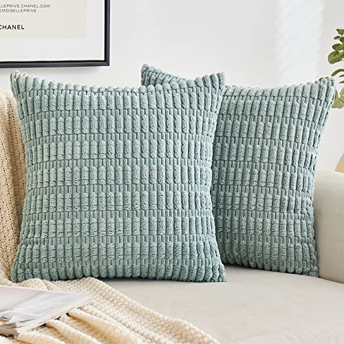 EMEMA Kordsamt Kissenbezüge Dekorative Sofakissen Moderne Kissenhüllen 40x40 cm Dekokissen Weicher Zierkissenbezug für Wohnzimmer Sofa Schlafzimmer 2er Set Graugrün