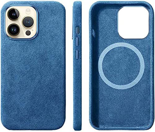 IOTUP Luxuriöse vollständig umwickelte Handyhülle, für Apple iPhone 14 Pro Hülle aus Alcantara-Material 6,1 Zoll 2022 [kabelloses Laden] (Farbe: Blau)