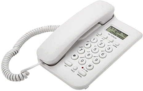 Téléphone Filaire, Téléphone de Bureau, Téléphone Fixe pour Personnes âgées, Téléphone Analogique à Grosses Touches, Téléphone Mural avec Volume de Sonnerie Extra Fort, (Blanc)