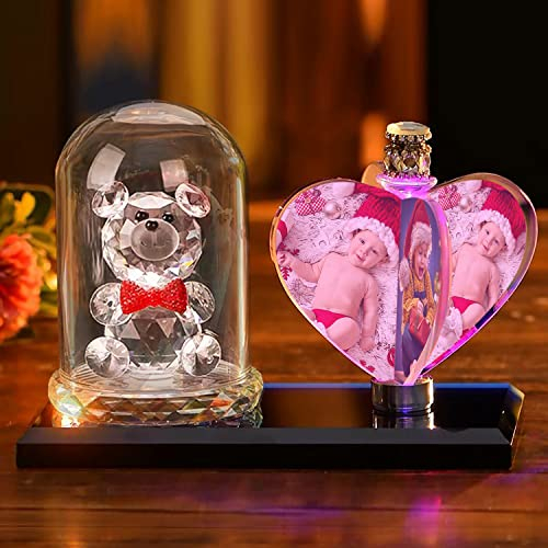 Angry Egg Boy Herzförmige Fotoanpassung Bilderrahmen in Kristall, 2D Kristall Rotation Fotorahmen mit Rosen Bestes Geschenk für Paare, Liebe, Frauen, Männer, Hochzeit