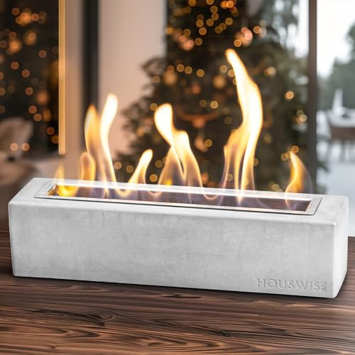 Houswise Tisch-Feuerstelle – Beton Outdoor & Indoor Feuerstelle Tischplatte, Smores Maker Kit, Tisch-Feuerstelle, kleiner tragbarer Mini-Kamin für den Innenbereich