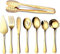 OGORI Gold Cutlery Serving Set 8 Pieces,Stainless Steel Serving Utensils, Flatware Silverware Set Include Serving Spoon, Slotted Spoon, Soup Spoon, Cake Server, Fork, Salad Fork, Butter Knife