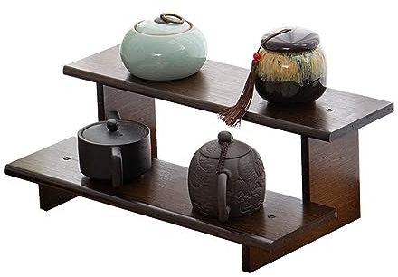Desktop Storage Rack, 2 Tier Wood Coffee Mug Stand Storage Base, Step Shelf Countertop Spice Storage Holder, Cabinet Organizer Shelf, for Teaware Tea Cup Teapot Spice Bottles, Jars ( Size : 40cm )