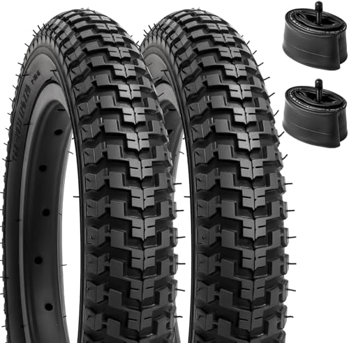 YunSCM 2er-Pack Kid Bike 12.5 Zoll Reifen 12 1/2x2 1/4 Mantel 57-203 Plus 2er-Pack 12.5 Zoll Schlauch 12 1/2x1.75x2 1/4 SV Ventil kompatibel 54-203 12 1/2x2 1/4 (12.5x2.25) Reifen und Schlauch