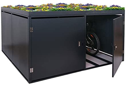 Mendler 4er-Fahrradgarage mit Pflanzkasten HWC-L56b, Fahrradbox, abschließbar verzinkter Stahl 126x220x210cm - anthrazit