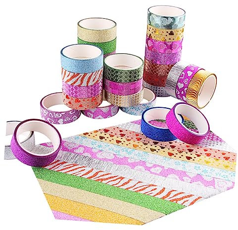 STOBOK Lot de 50 Rouleaux de Ruban Adhésif en Papier Doré Pailleté pour Mariage Noël Créatifs