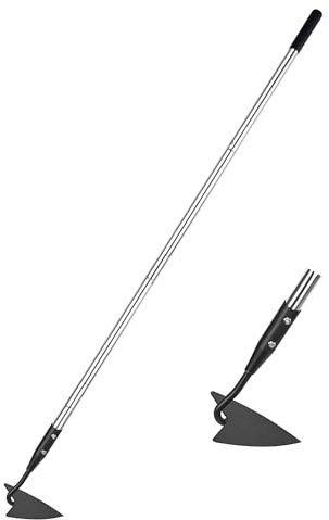 YEELOR Warren - Zappa triangolare da giardino in acciaio al carbonio con manico lungo regolabile da 144,8 cm, resistente, per giardinaggio, per lavori pesanti, per scavare, diserbare, scavare