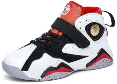 Hixingo Kids Basketball Shoes, Boys Basketball Trainers Girls Comfort Tennis Running Trainers Sneaker High Top Breathable Children's Sport Shoes Lightweight Non-Slip for Unisex Kids Black White