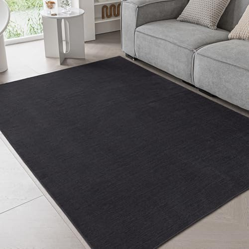 Ceneco Schwarz Teppich Kurzflor 60x120cm Bettvorleger rutschfest | Maschinenwaschbar, 5mm Dicke, Dünner Teppich, für Wohnzimmer, Schlafzimmer, Eingangsbereich, Küche