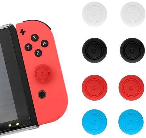 4 Paias Copri levette Analogiche in Silicone per Nintendo Switch/Switch OLED Joycon,Joystick Cap Analogico,Joystick Thumb Grip Caps Cover (Nero/Bianco/Blu/Rosso)