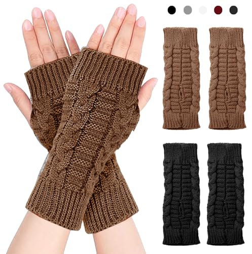LUKIUP 2 Paar Pulswärmer Damen, Fingerlose Handschuhe, Handstulpen, Arm Warmers, Weicher Strick, Warm Strick Pluswärmer Winter Armstulpen