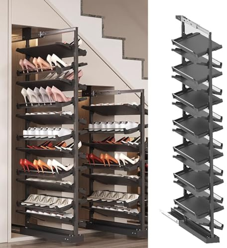 Ausziehbare Schuhregal für Schrank Schwarz Metall Closet Organizer Schuhregale zum Herausziehen Ausziehbar verstellbare höhenverstellbar Schuhständer Schuhaufbewahrung Schuh-Organizer für Schuhschrank