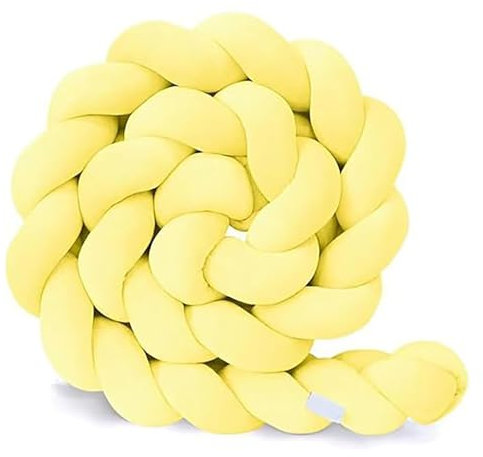 AmphaDeco Bettschlange Geflochten Knotenkissen, Baumwolle Kantenschutz Baby Bettumrandung, Deko Nestchenschlange Schlafkissen für Wickeltisch,Gelb,200cm
