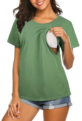 Aolso Women's Breastfeeding Tops, Short Sleeve Breastfeeding Tops, Round Neck Maternity Top and Pregnant Women T-Shirts