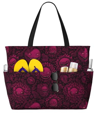 GVYGVY Grand sac de plage pour femme résistant au sable – Imprimé plante carnivore rose – Sacs fourre-tout d'été de voyage de travail avec fermeture éclair