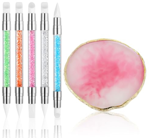 Lot de 6 pinceaux à ongles avec palette d'art des ongles professionnel en silicone Nail Art Dotting Tools Sculpture Stylo Gel Sculpture Pinceau Manucure Palette de peinture pour gel 3D Nail Art