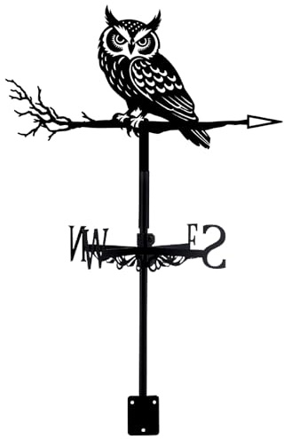 PRESSINART Veleta de Búho para Exterior Jardín Decoración de Hierro En Patrón de Animal Negro Indicador de Dirección del Viento Decorativo para Graneros de Campo Montaje En el 10.2 x 14 Pulgada