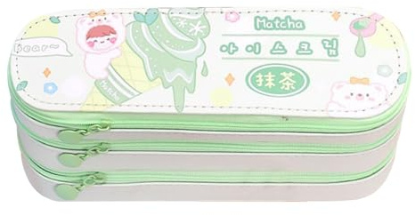Xyntor Federmäppchen mit großem Fassungsvermögen, 3 Schichten |Niedliche Canvas-Tasche im japanischen Stil für Schule/Büro/College |Organizer mit Mehreren Fächern und Stundenplan (Grün)