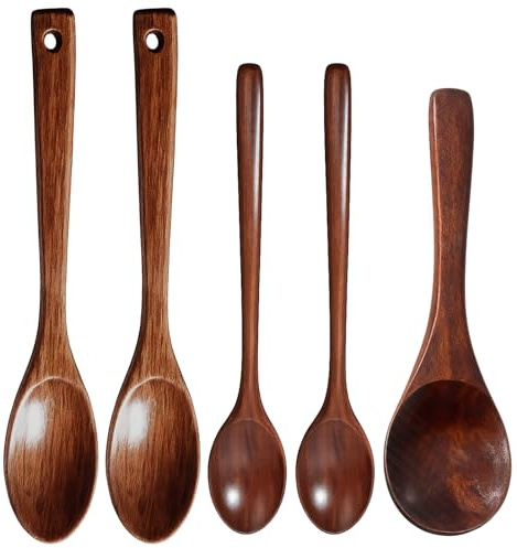 5Pcs Wooden Spoon and Utensil Collection, Wooden Spoons for Cooking Kit, Practical Wooden Spoons and Wooden Utensil Set for Kitchen
