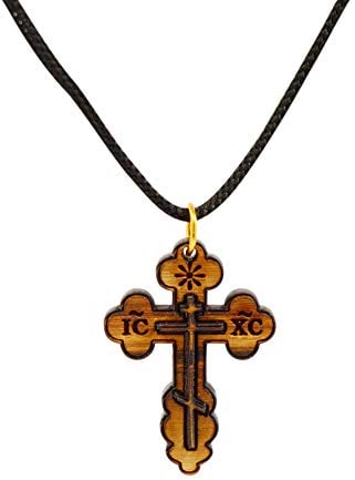 Authentischer Christen-Schmuck aus Bethlehem, Halskette mit Kreuz des Orthodoxen Christentums aus Olivenholz