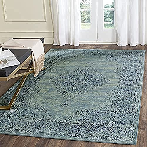 SAFAVIEH Vintage Collection Area Rug - 6' Square, Turquoise & Multi, Oriental Medallion Distressed Viscose Design, Ideal for High Traffic Areas in Living Room, Bedroom (VTG112-2220)