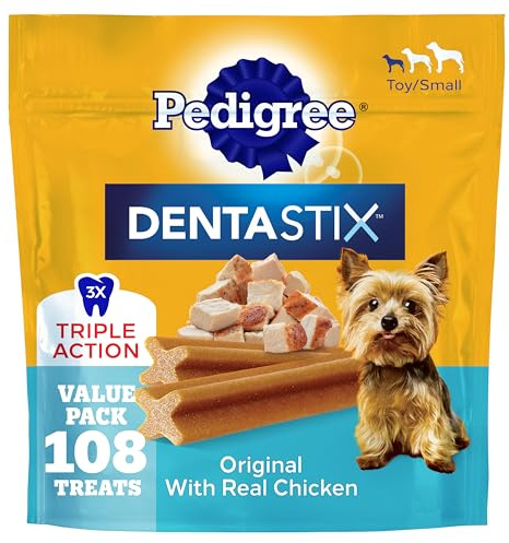 Pedigree Dentastix Dental Chews for Dogs, Small and Toy Breed Dog Treats, Original with Real Chicken, 1.63 lb. Bag (108 Treats Total)