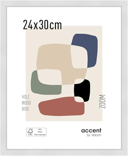 accent by nielsen Holz Bilderrahmen Zoom, 24 x 30 cm, Weiß | Holz Rahmen im Hoch- & Querformat zum Aufhängen Weiß matt Echtglas