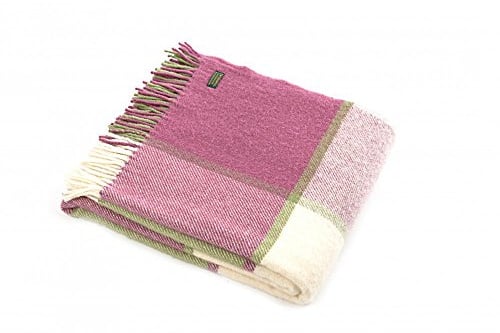 Tweedmill Textiles Lifestyle Block Check pure new wool blanket throw Apple/Raspberry