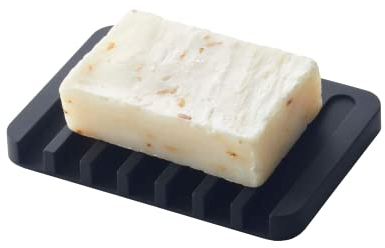 Yamazaki 7398 Flow Soap Tray, Black, Silicone, 11.5 x 8 x 1 cm