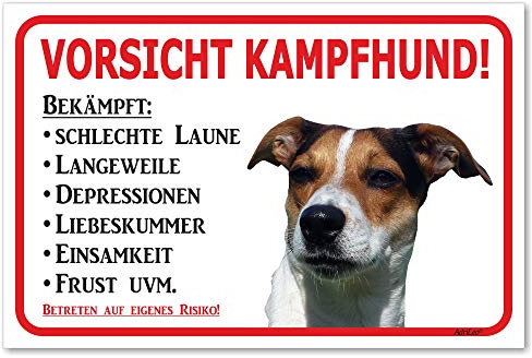 AdriLeo Schild - Vorsicht Jack Russell Terrier - Kampfhund - (20x30cm) / Achtung Hund Wachhund robust langlebig UV-beständig wetterfestes Warnschild