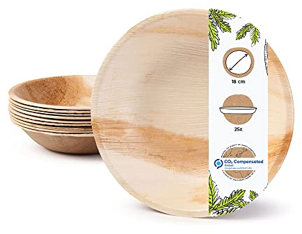BIOZOYG 25x de platos de hoja de palma de 18 cm de diámetro - Platos desechables compostables y naturales - Vajilla de fiesta redonda
