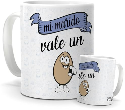 Taza De Regalo Marido | Mi Marido Vale Un Huevo | Regalo Original Con Frases Divertidas | Regalos San Valentín, Navidad, Cumpleaños, Aniversario | Tazas Originales Café y Desayuno | Cerámica 350 ML