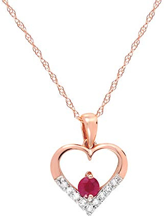 Ivy Gems 9ct Rose Gold Ruby and Diamond Open Work heart Pendant with 46cm Prince of Wales Chain