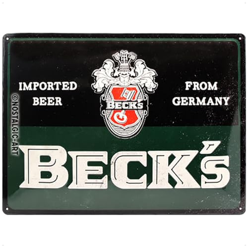 Nostalgic-Art 23272 Retro Blechschild - Beck's - Imported Beer, Vintage Geschenk-Idee für Bier-Fans, zur Dekoration als Bar-Zubehör, 30 x 40 cm