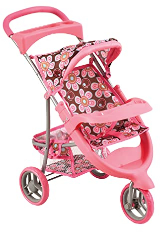 Bino Puppenwagen, Spielzeug für Kinder ab 3 Jahre, Kinderspielzeug (Kinderwagen Spielzeug aus pulverbeschichtetem Silber mit dunkelblauem Schaumstoff-Handgriff, 3 Räder), Rosa