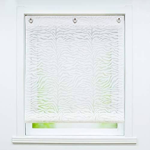 Joyswahl Voile Ösenrollo Transparenter Raffrollo Ausbrenner Raffgardinen »Lea« Schals Fenster Gardine mit Hakenaufhängung, Raffrollo ohne Bohren BxH 120x140cm Weiß 1 Stück